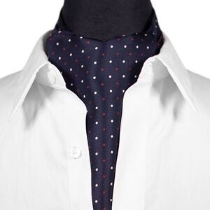 Mens 100% Silk Ascot Cravat Navy Polka Dot Red Formal Wedding Necktie Scarf